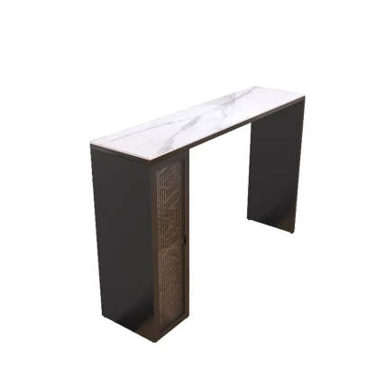 White Marble Black Rectangular Metal Bar Table — Without Chairs