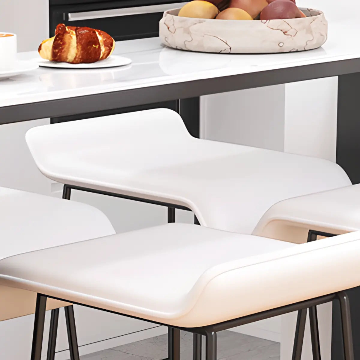 White Marble Black Rectangular Metal Bar Table — Without Chairs