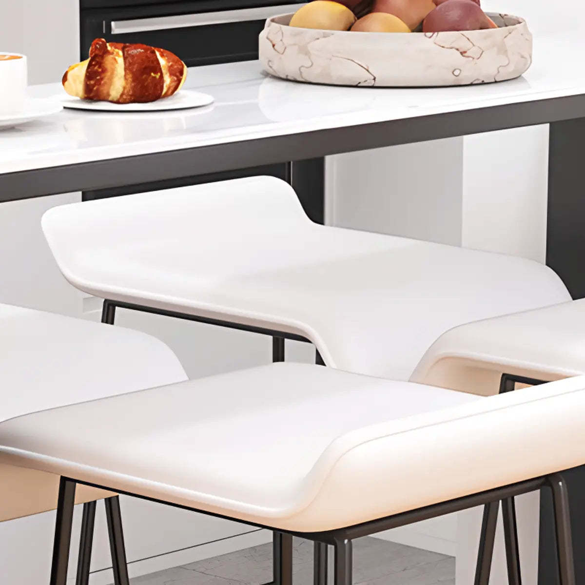 White Marble Black Rectangular Metal Bar Table — Without Chairs
