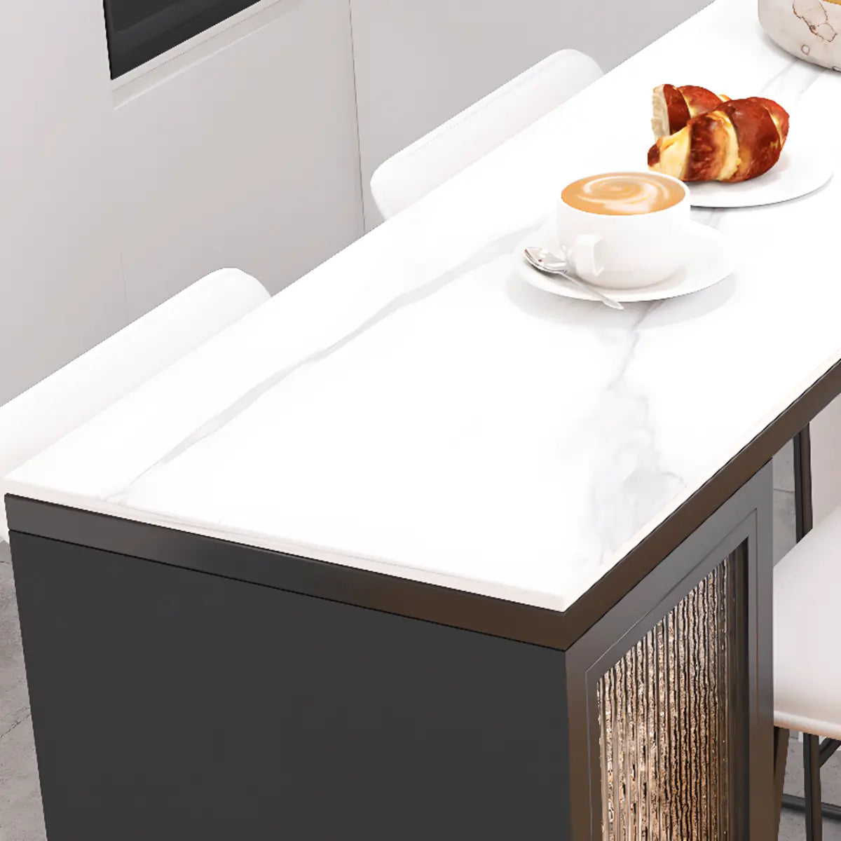 White Marble Black Rectangular Metal Bar Table — Without Chairs