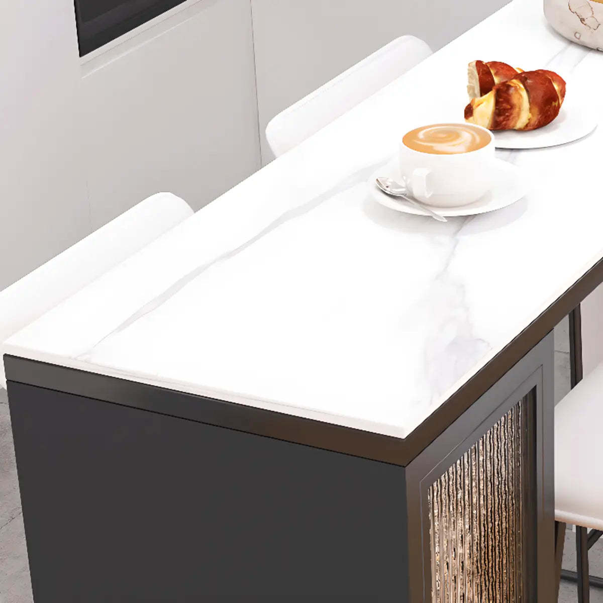 White Marble Black Rectangular Metal Bar Table — Without Chairs