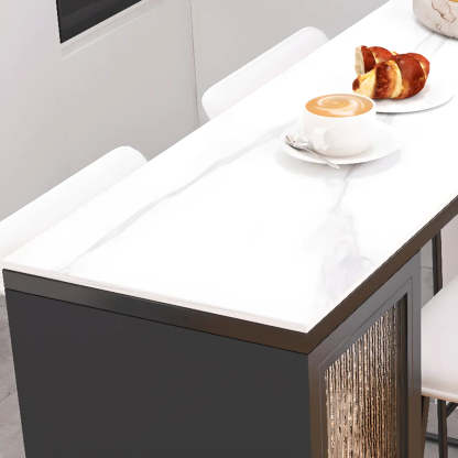 White Marble Black Rectangular Metal Bar Table — Without Chairs