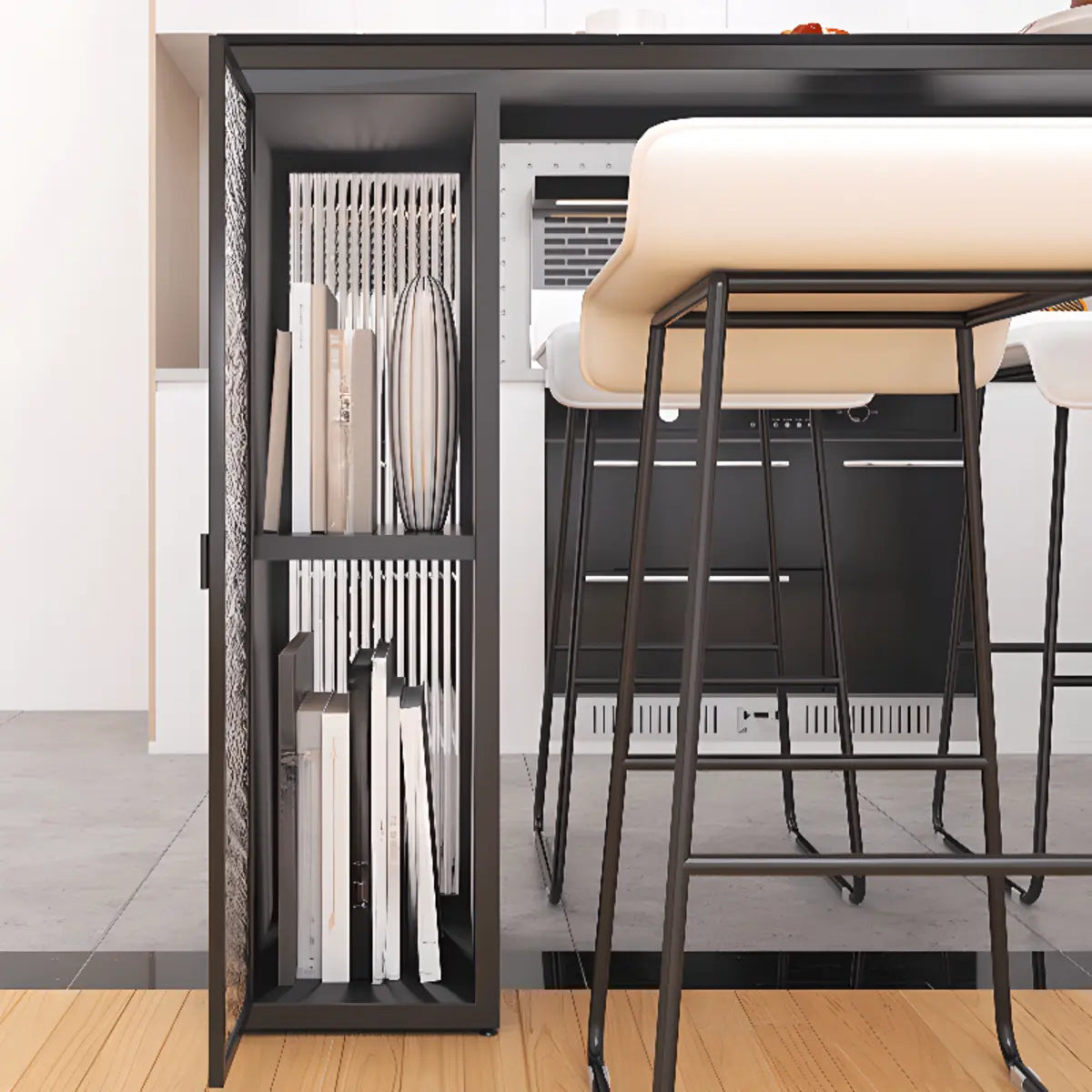 White Marble Black Rectangular Metal Bar Table — Without Chairs