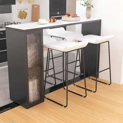 White Marble Black Rectangular Metal Bar Table — Without Chairs