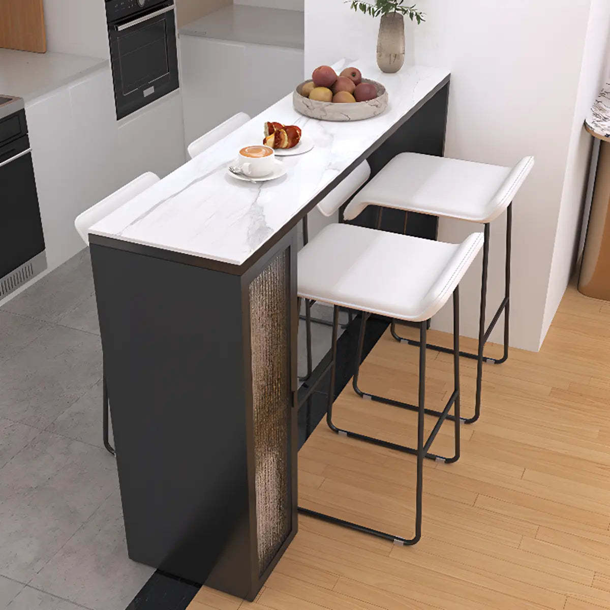 White Marble Black Rectangular Metal Bar Table