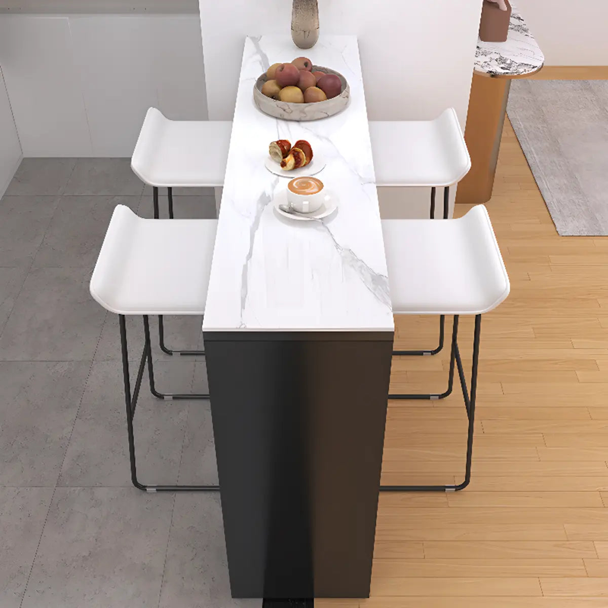 White Marble Black Rectangular Metal Bar Table