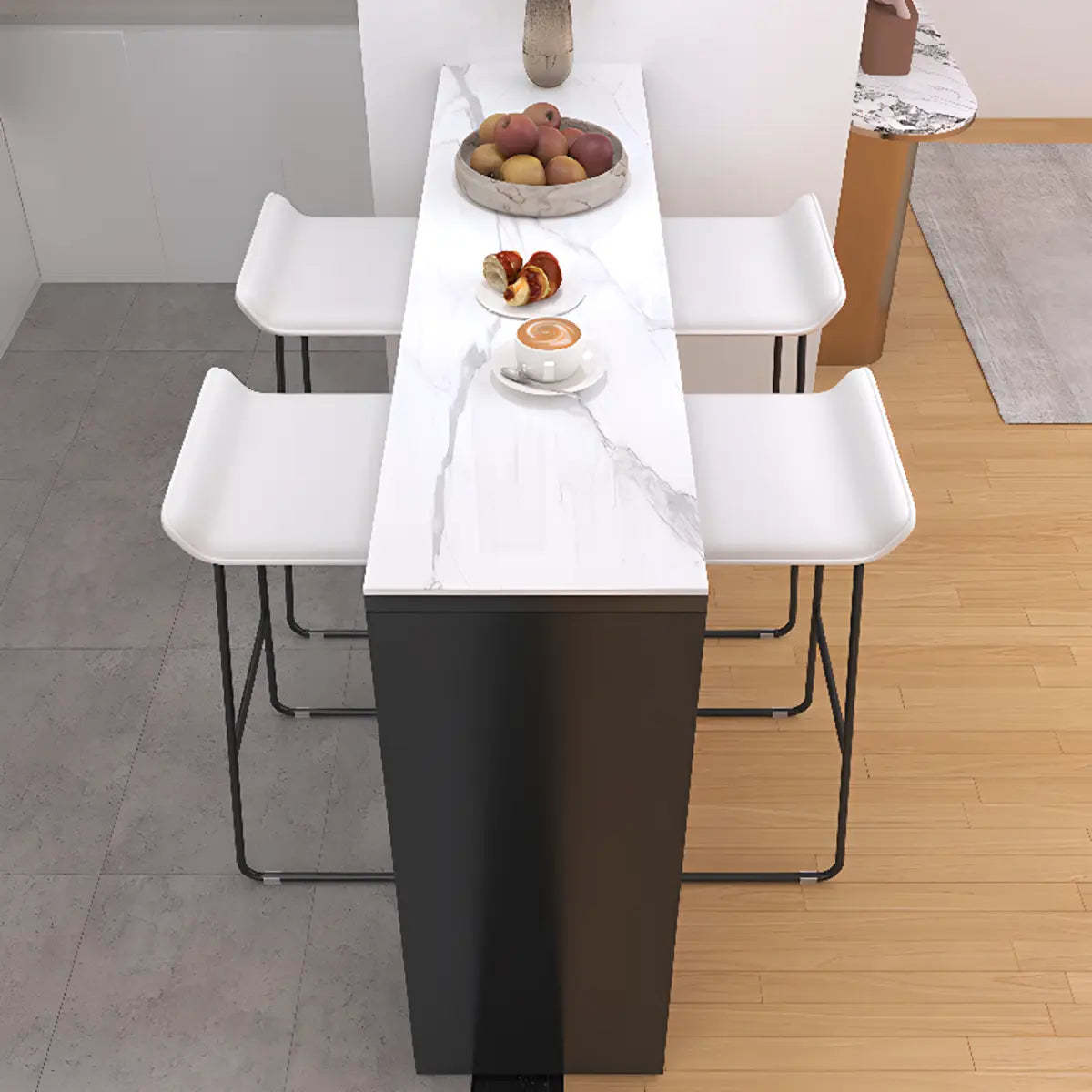 White Marble Black Rectangular Metal Bar Table