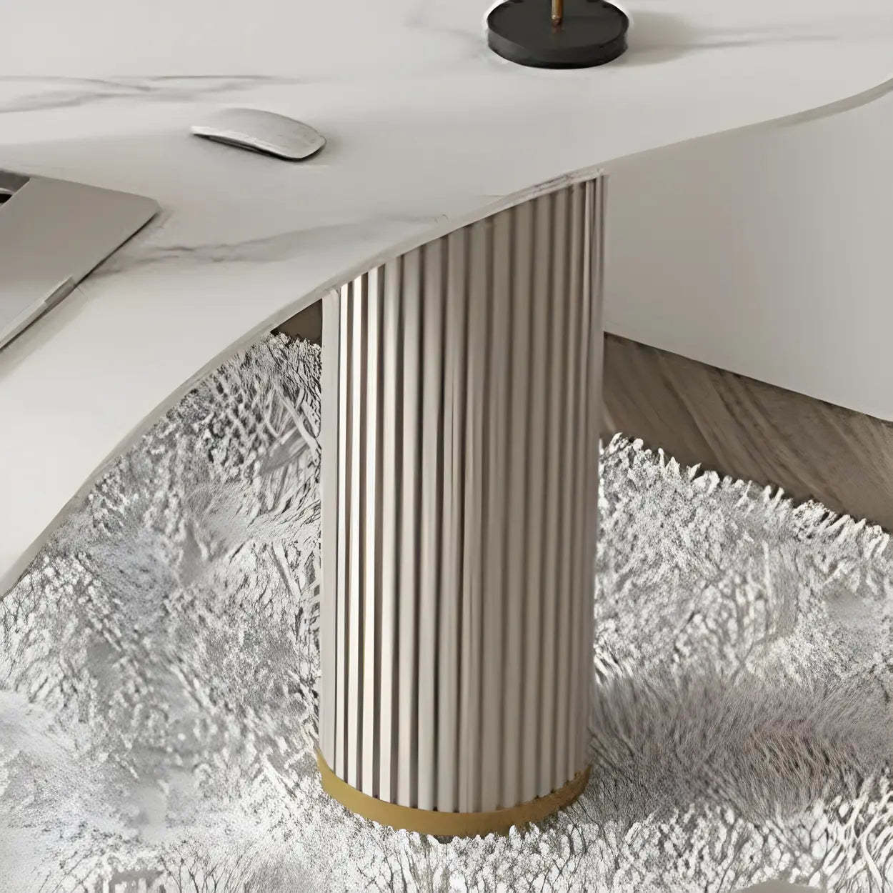 White Marble Curved Free-Form Writing Desk with Drawers — Black / Table Only