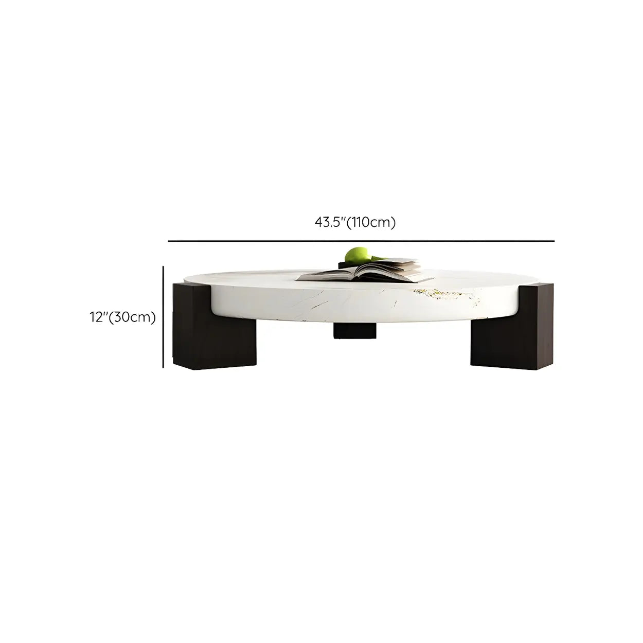 White Marble Round Coffee Table with Three Wood Legs