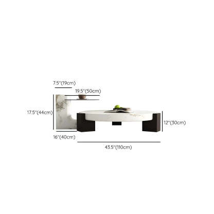 White Marble Round Coffee Table with Three Wood Legs