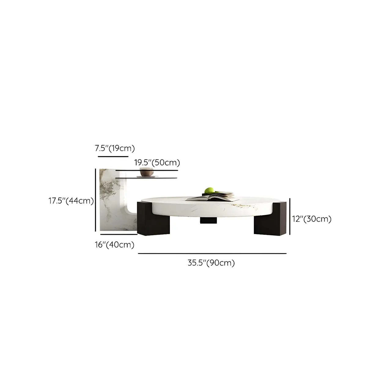 White Marble Round Coffee Table with Three Wood Legs