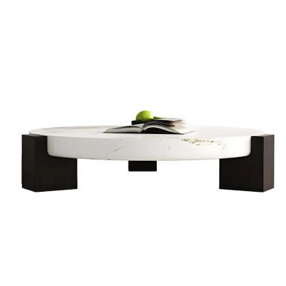 White Marble Round Coffee Table with Three Wood Legs