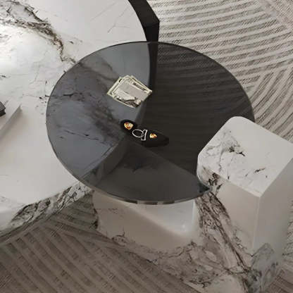 White Marble Round Coffee Table with Three Wood Legs