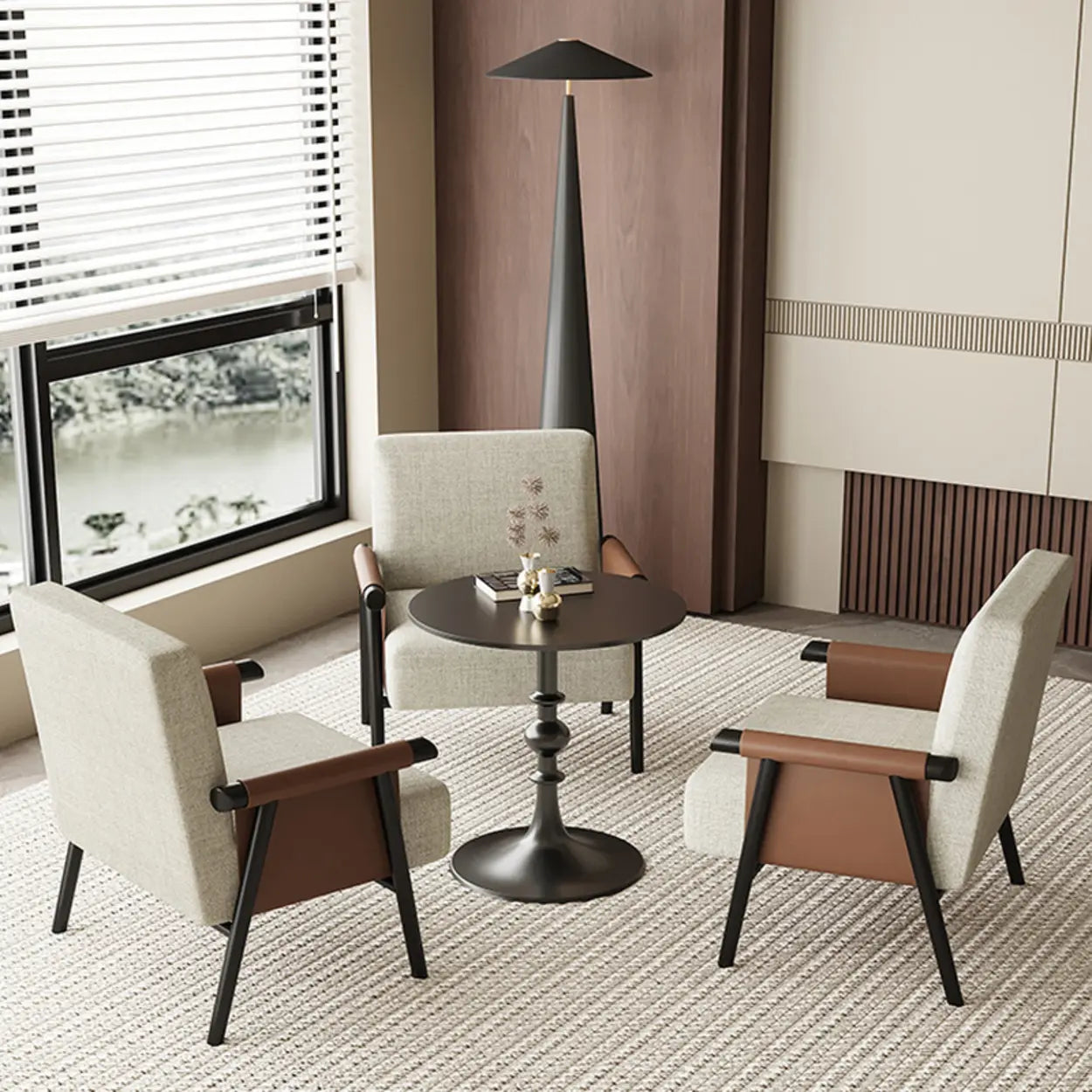 Modern White Armrest Accent Chair
