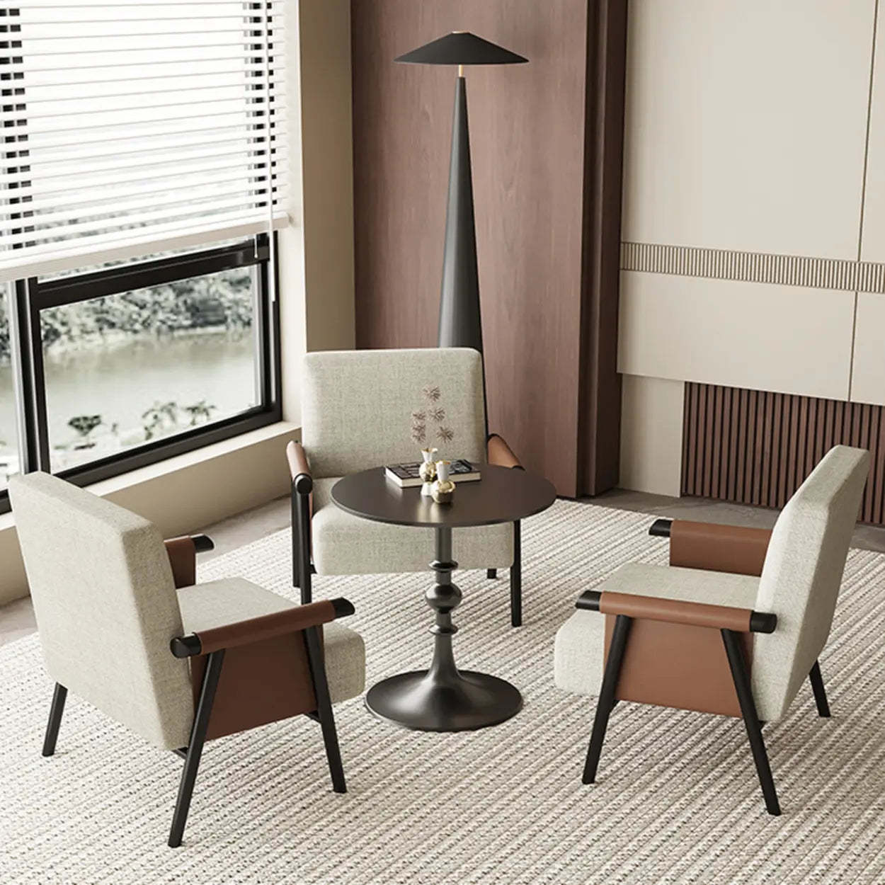 Modern White Armrest Accent Chair