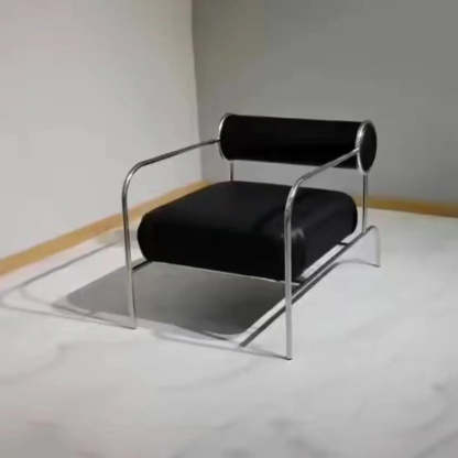 White Metal Arm Chair with Silver Legs — White