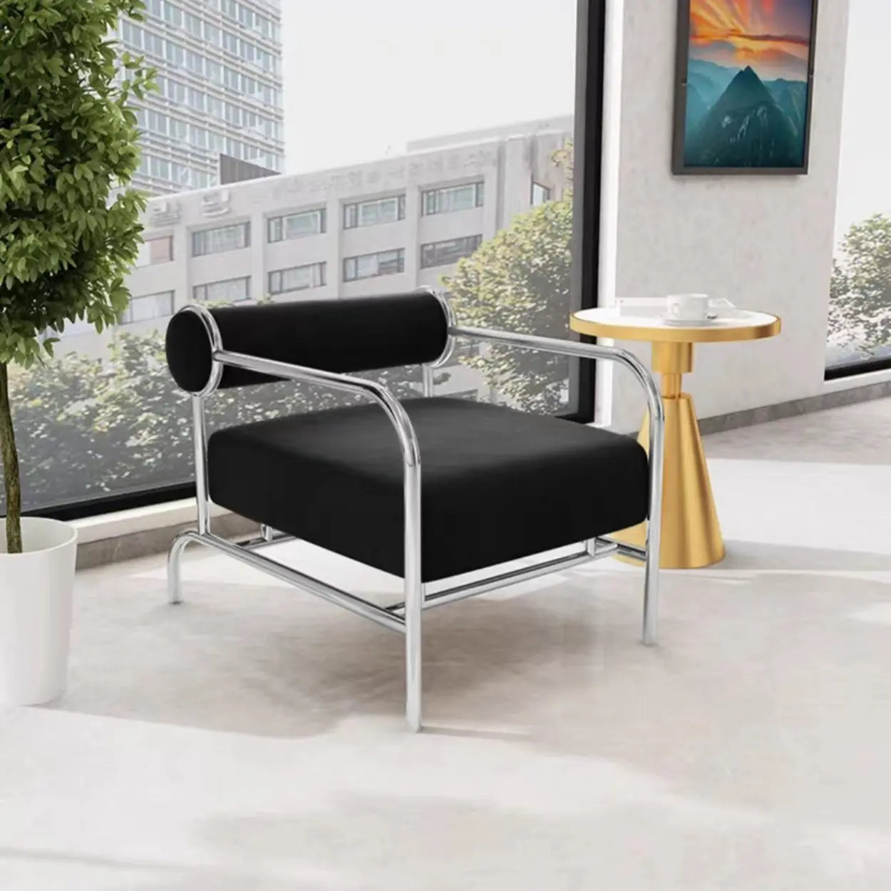 White Metal Arm Chair with Silver Legs