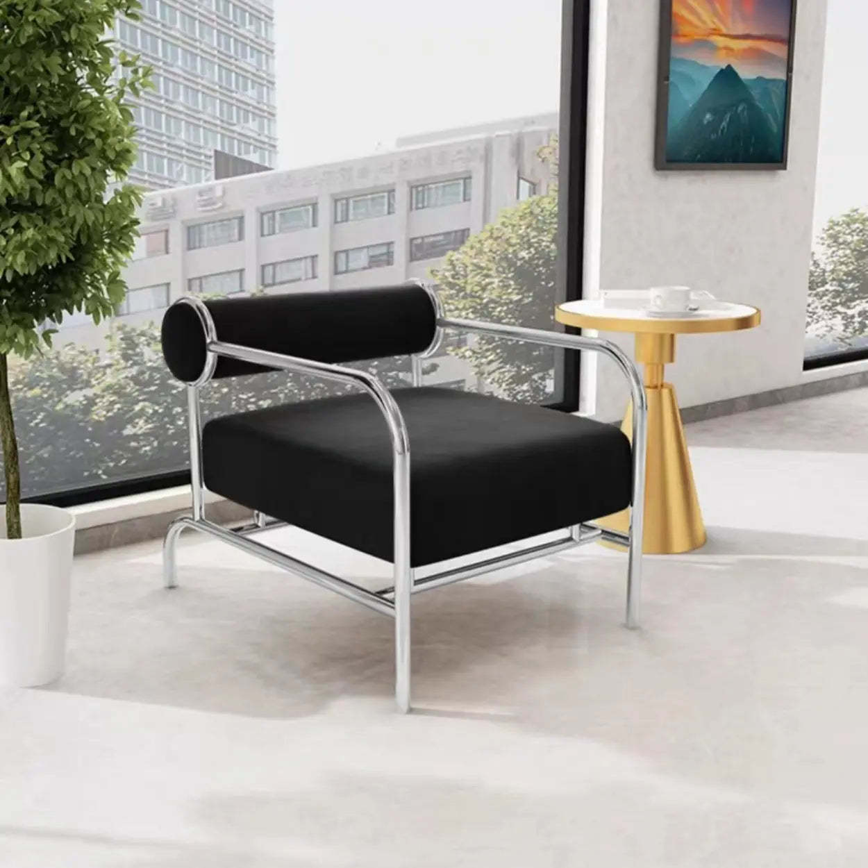 White Metal Arm Chair with Silver Legs