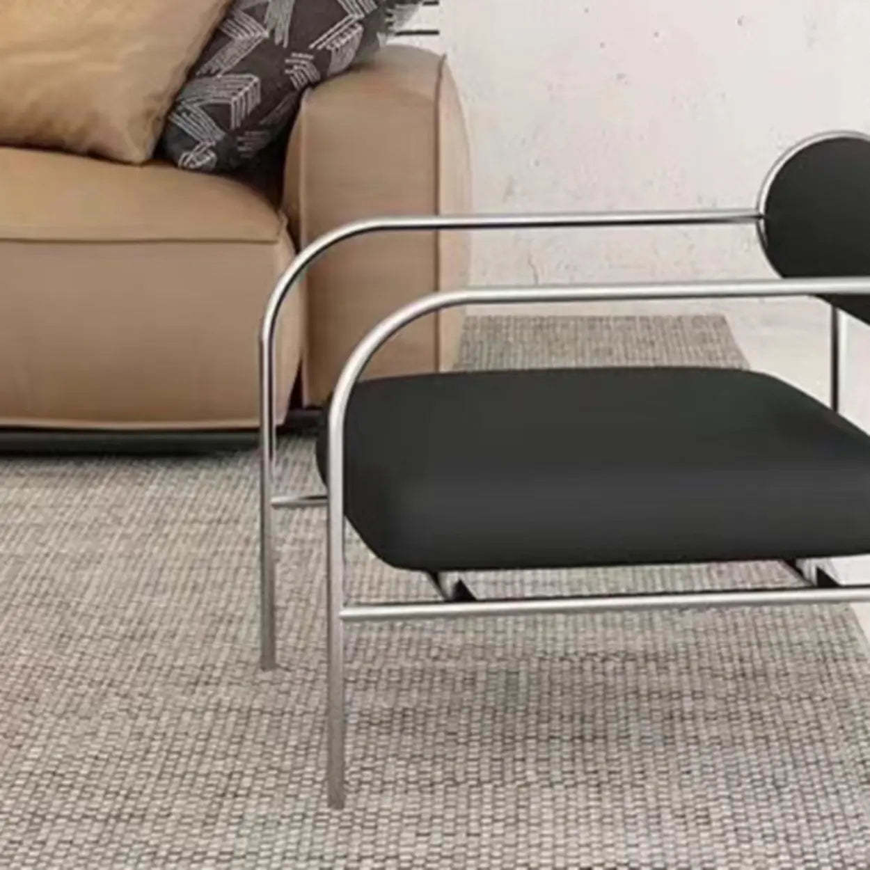 White Metal Arm Chair with Silver Legs