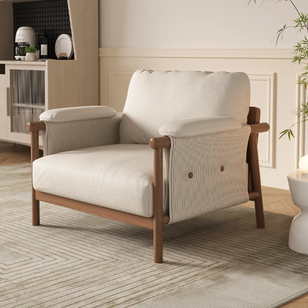 White Microfiber Leather Removable Cushion Armchair