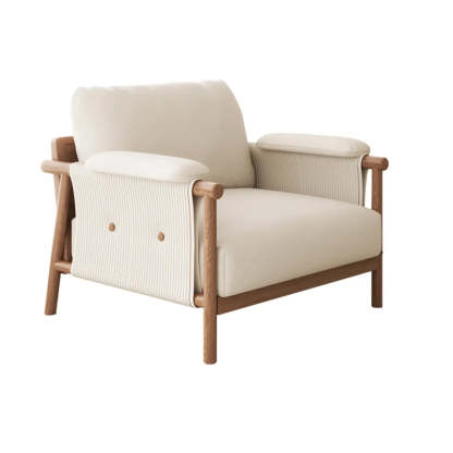 White Microfiber Leather Removable Cushion Armchair