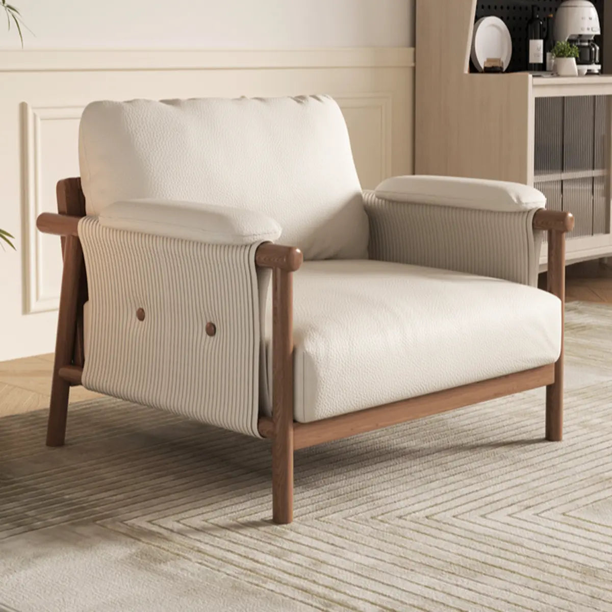 White Microfiber Leather Removable Cushion Armchair
