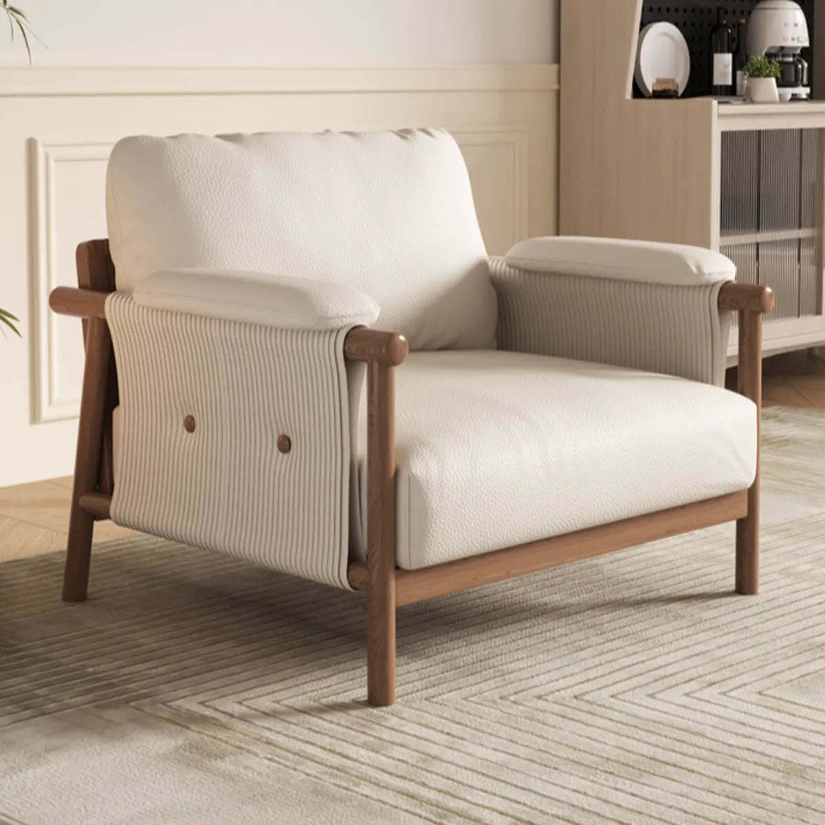 White Microfiber Leather Removable Cushion Armchair