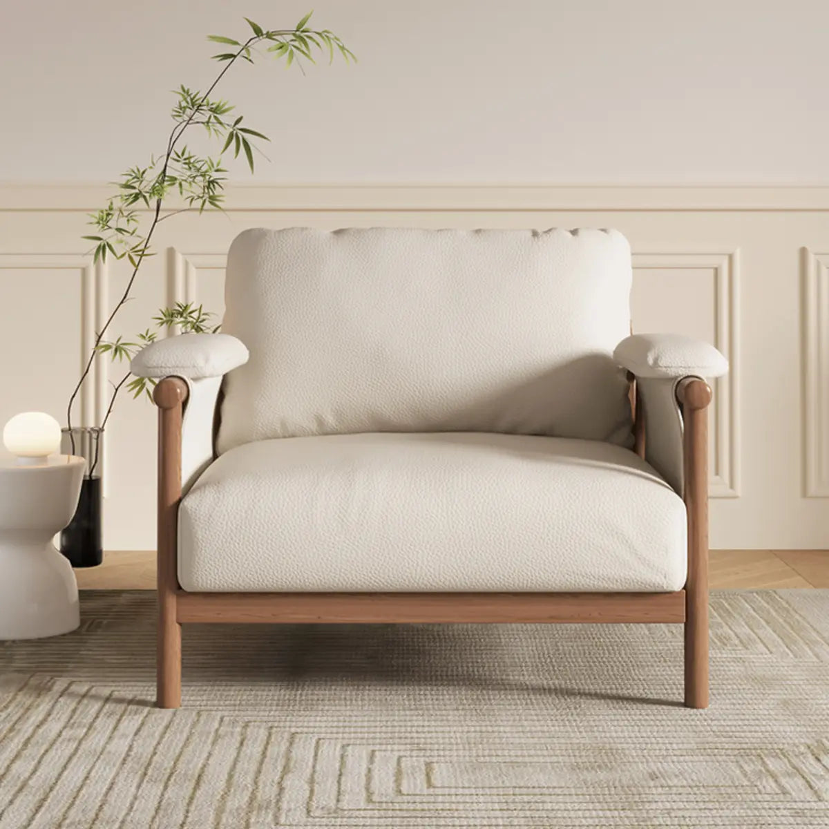 White Microfiber Leather Removable Cushion Armchair