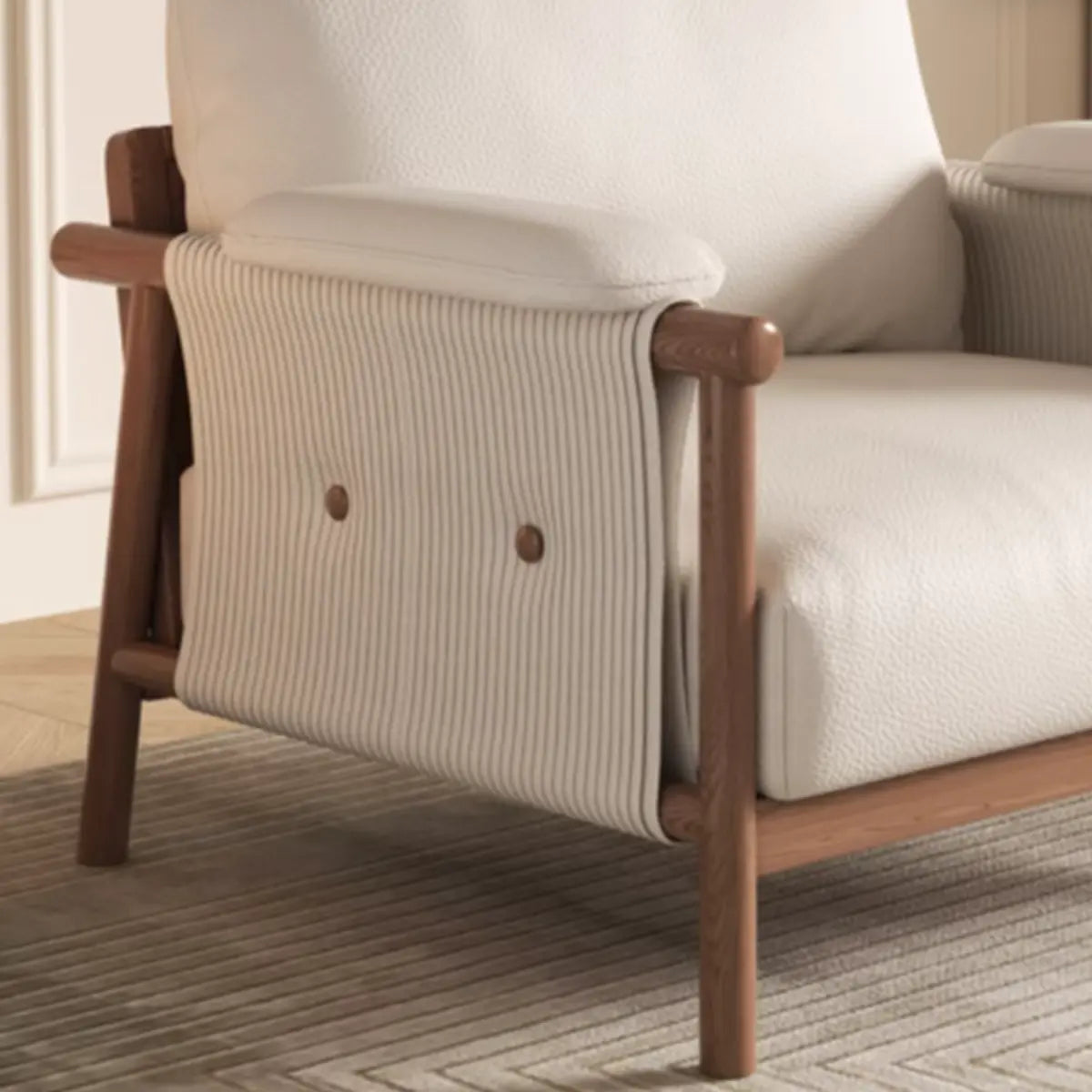 White Microfiber Leather Removable Cushion Armchair