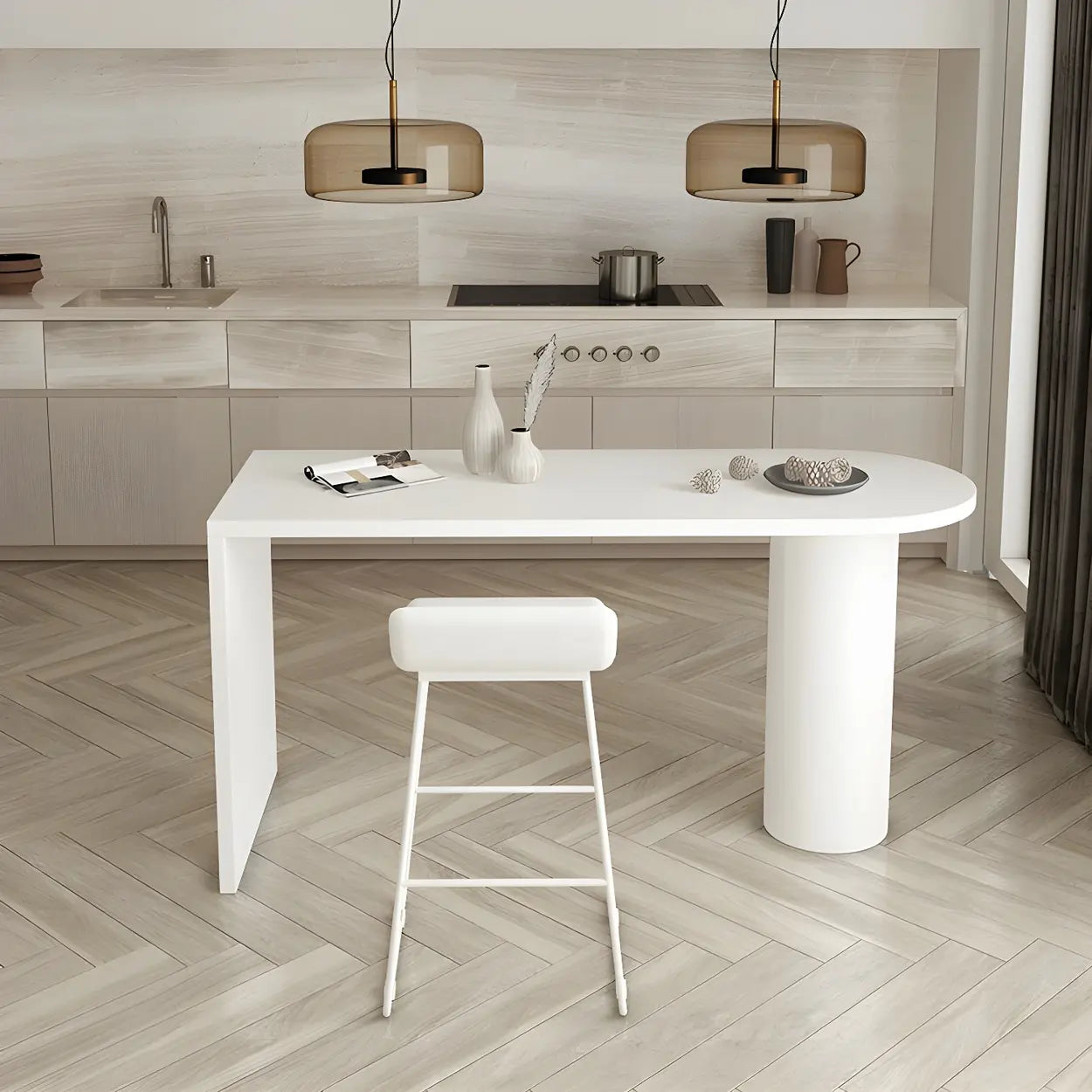 Minimalist White Oval Counter Height Bar Table