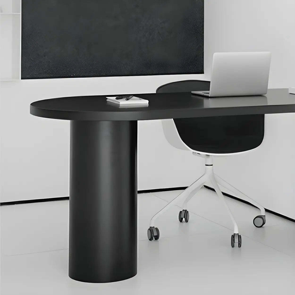 Minimalist White Oval Counter Height Bar Table — Black / Table Only