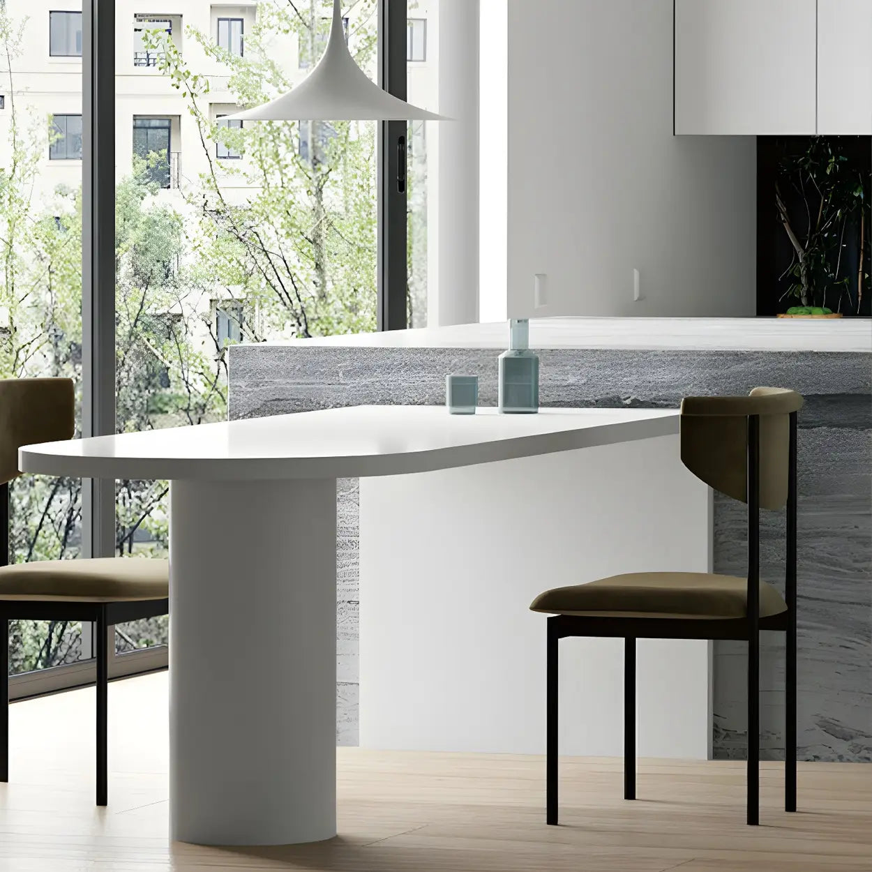 Minimalist White Oval Counter Height Bar Table — White / Table Only