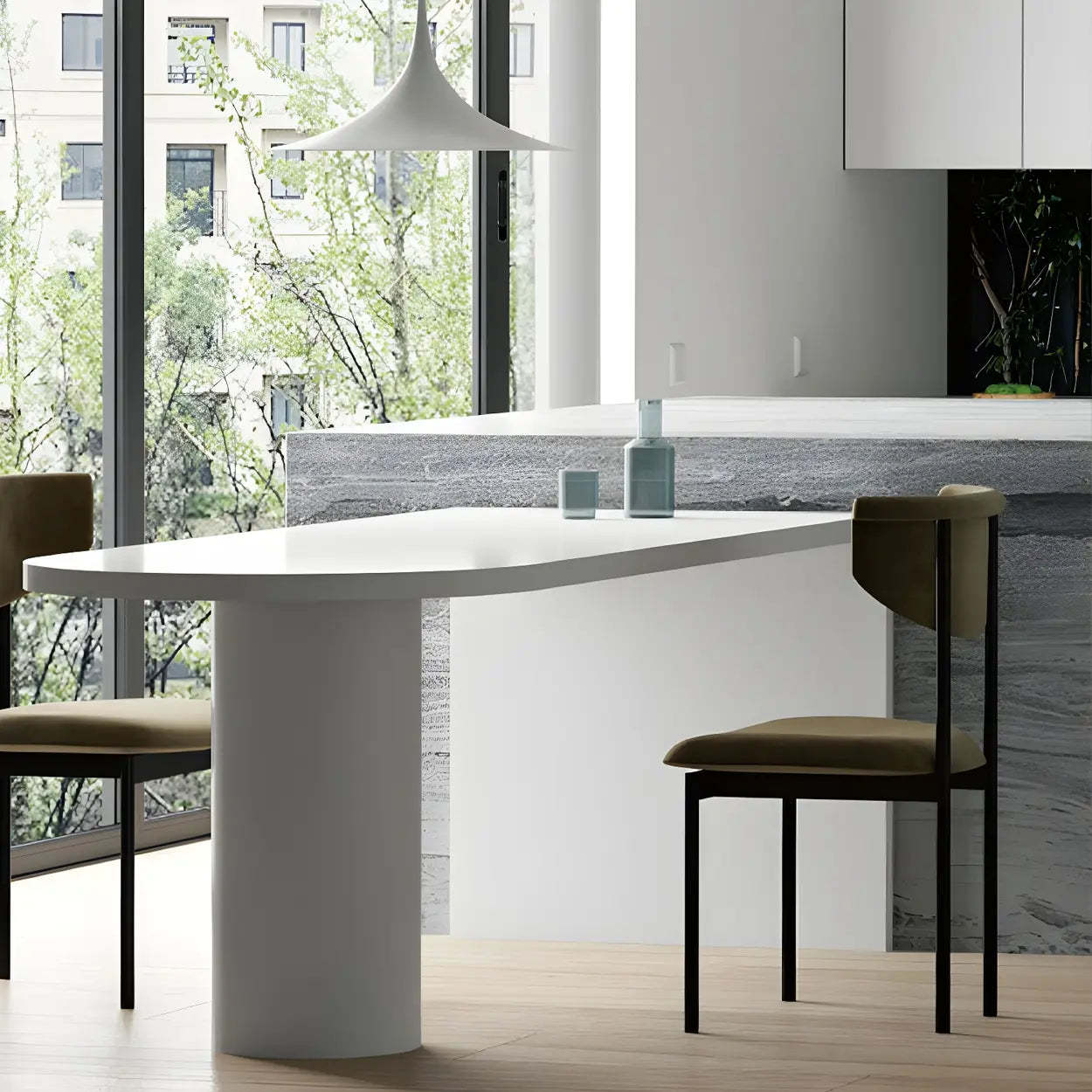 Minimalist White Oval Counter Height Bar Table — White / Table Only