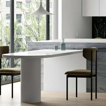 Minimalist White Oval Counter Height Bar Table — White / Table Only