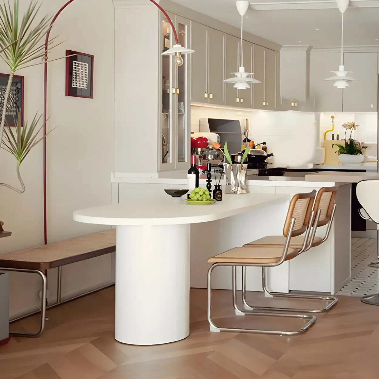 Minimalist White Oval Counter Height Bar Table — Grey / Table Only