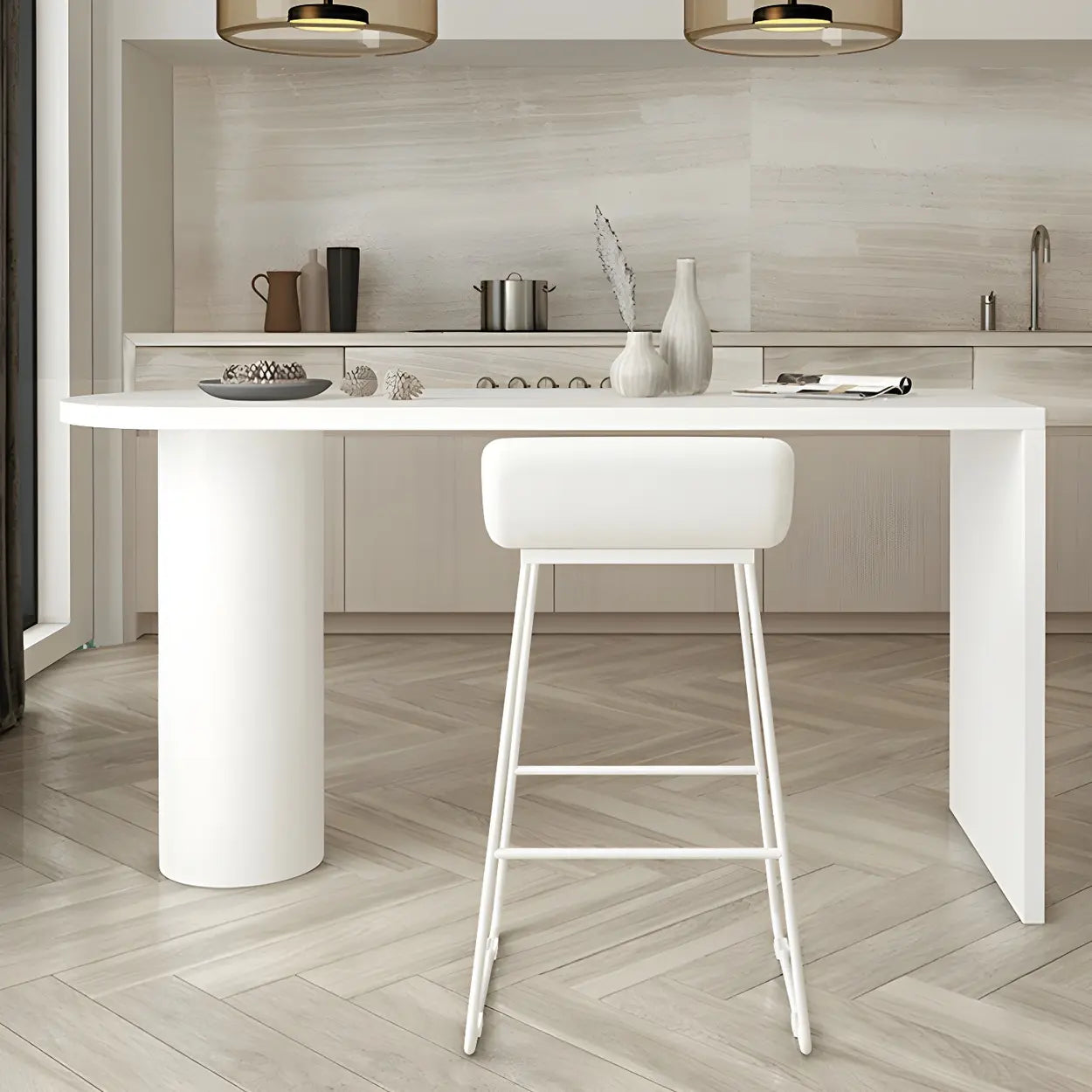 Minimalist White Oval Counter Height Bar Table
