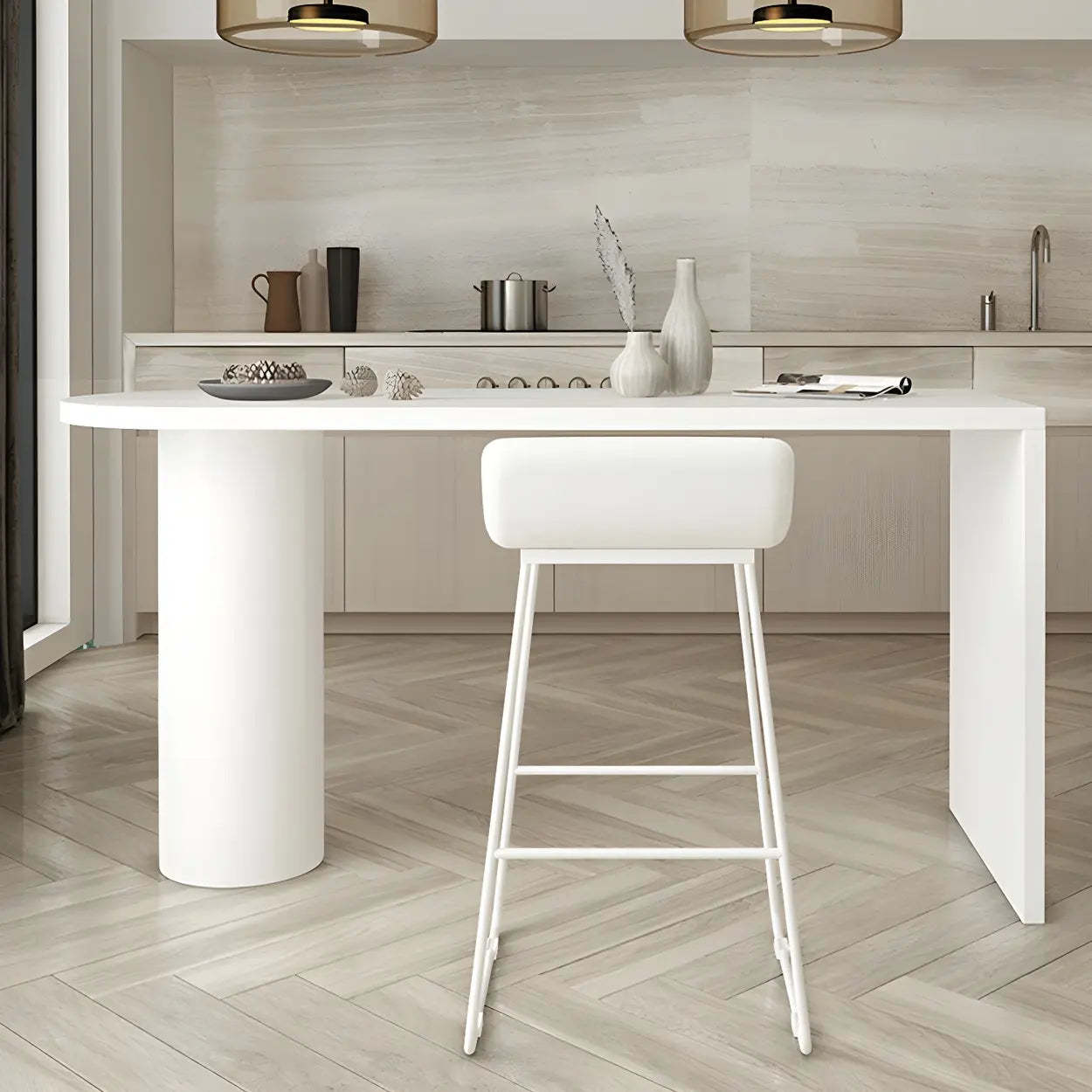 Minimalist White Oval Counter Height Bar Table