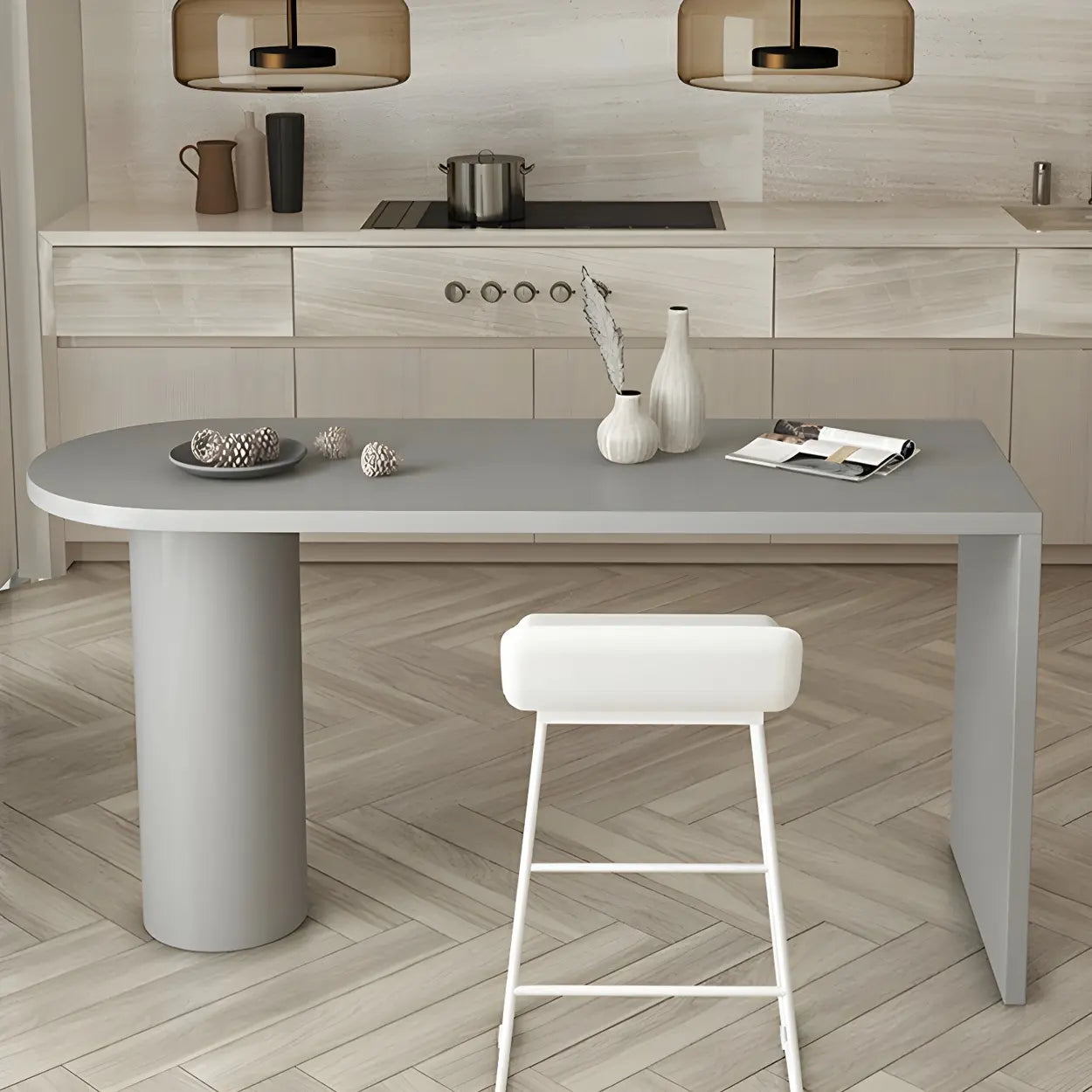 Minimalist White Oval Counter Height Bar Table