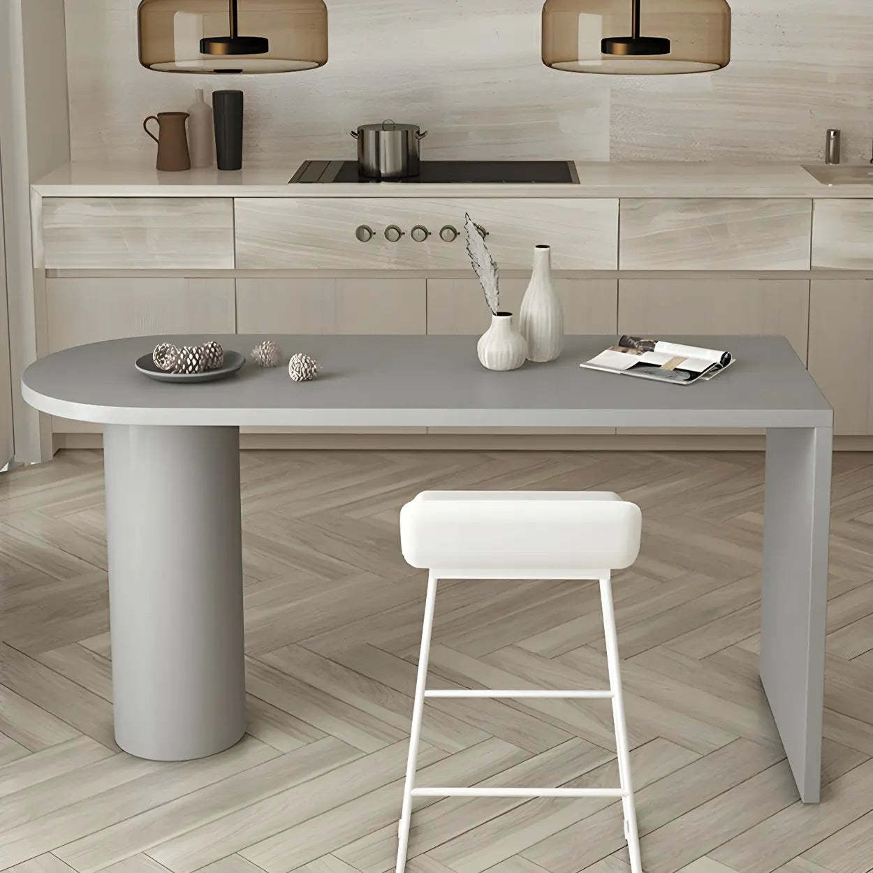 Minimalist White Oval Counter Height Bar Table