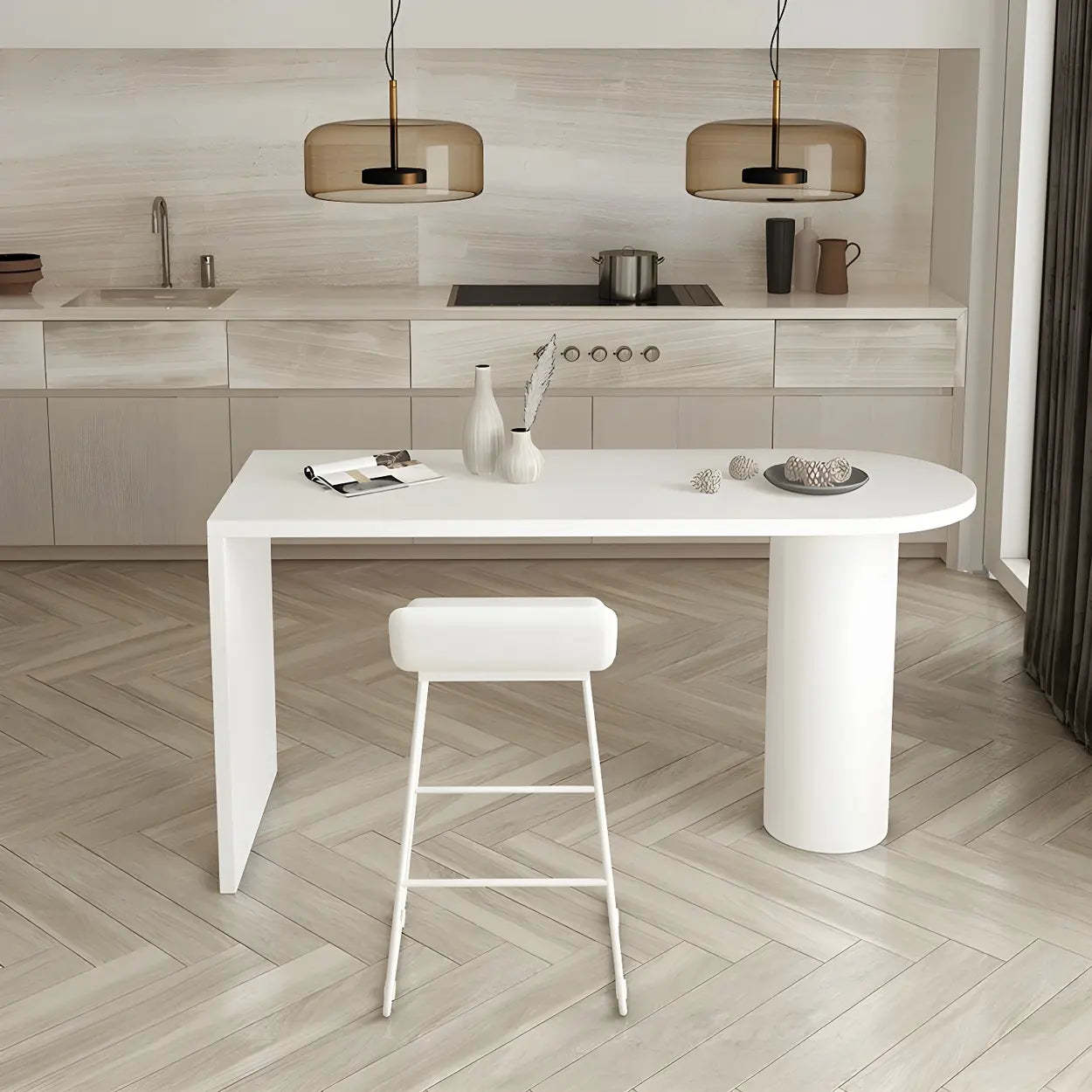 Minimalist White Oval Counter Height Bar Table — Black / Table Only