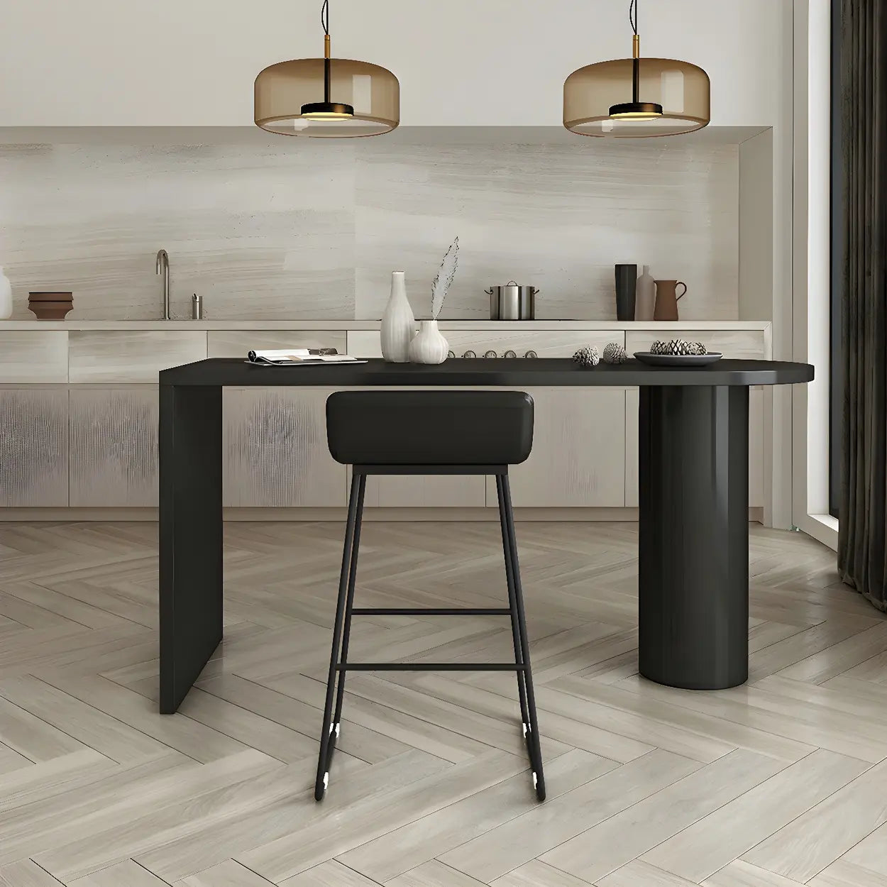 Minimalist White Oval Counter Height Bar Table — White / Table Only