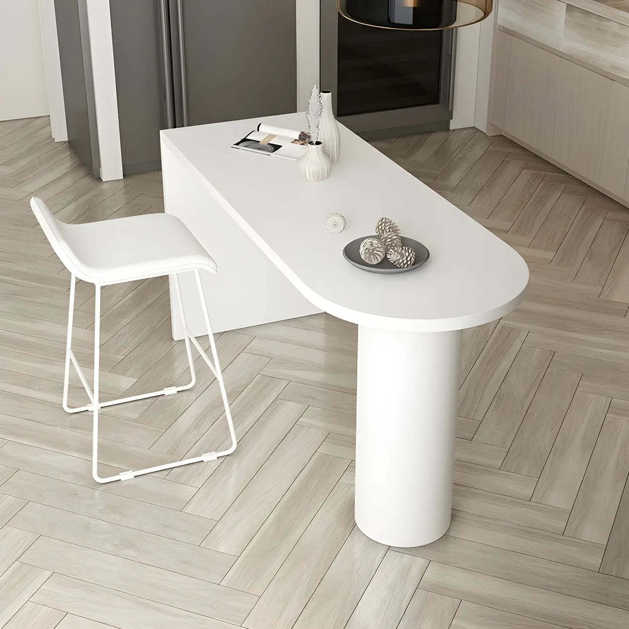 Minimalist White Oval Counter Height Bar Table