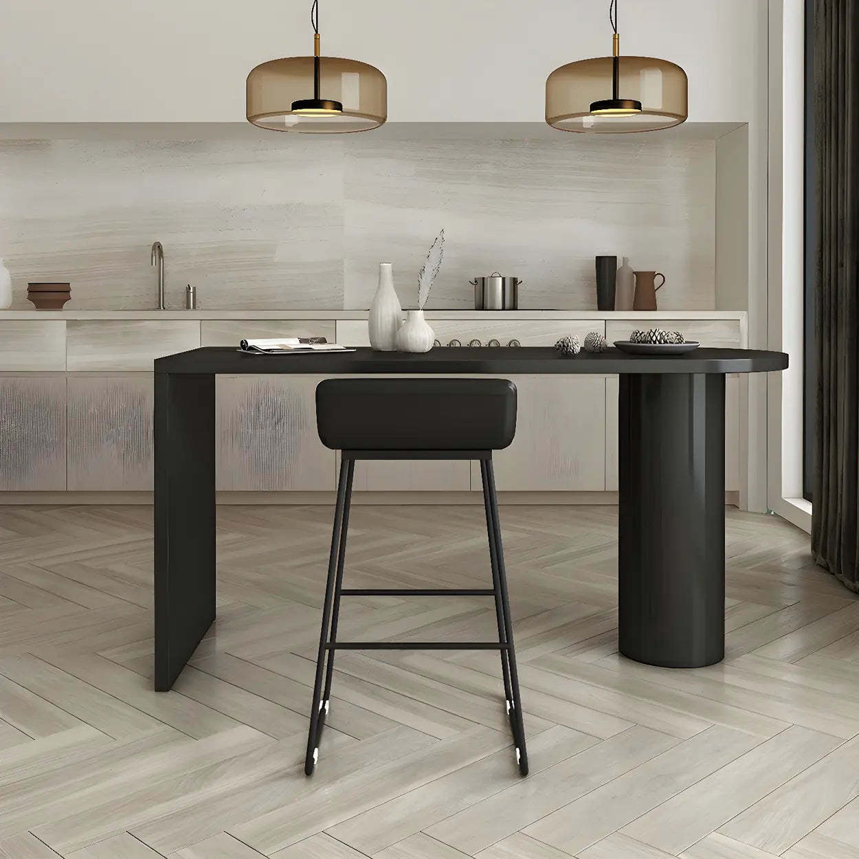 White modern height counter bar tables — 47" L x 20" W x 39" H / Black
