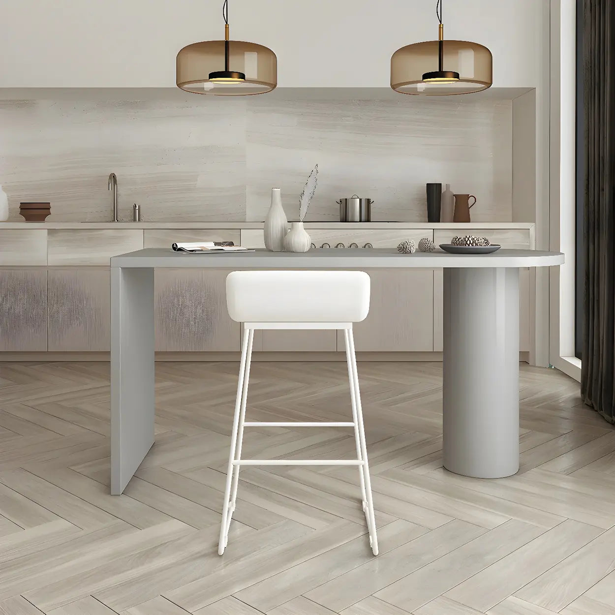 Minimalist White Oval Counter Height Bar Table — Grey / Table Only