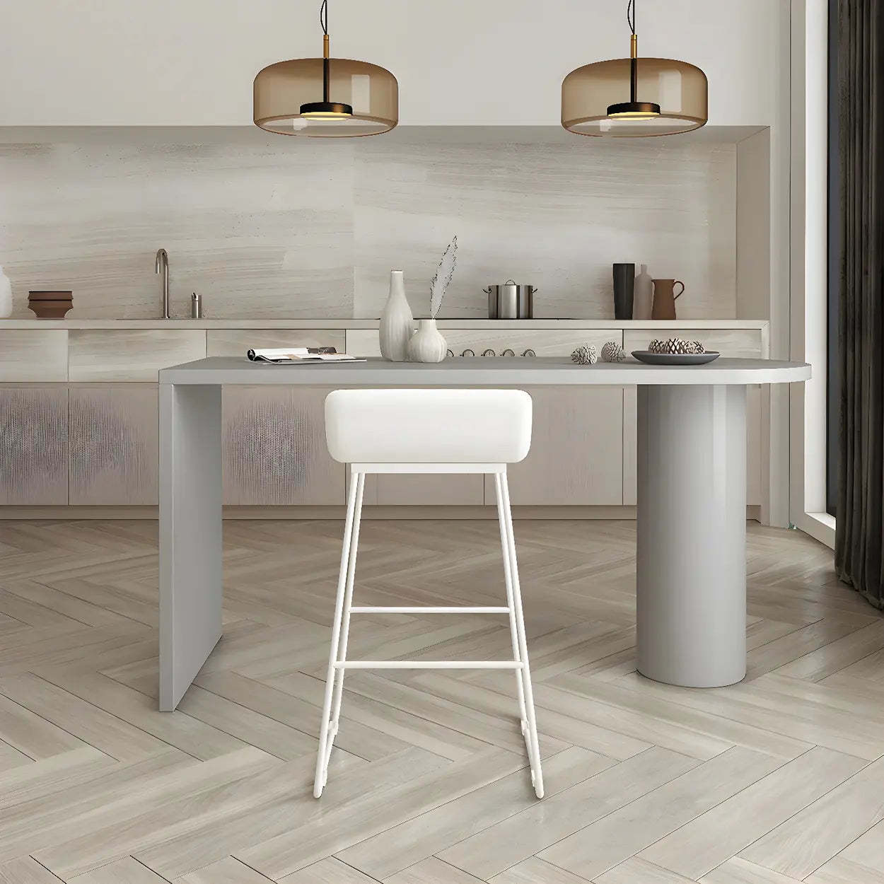 Minimalist White Oval Counter Height Bar Table — Grey / Table Only