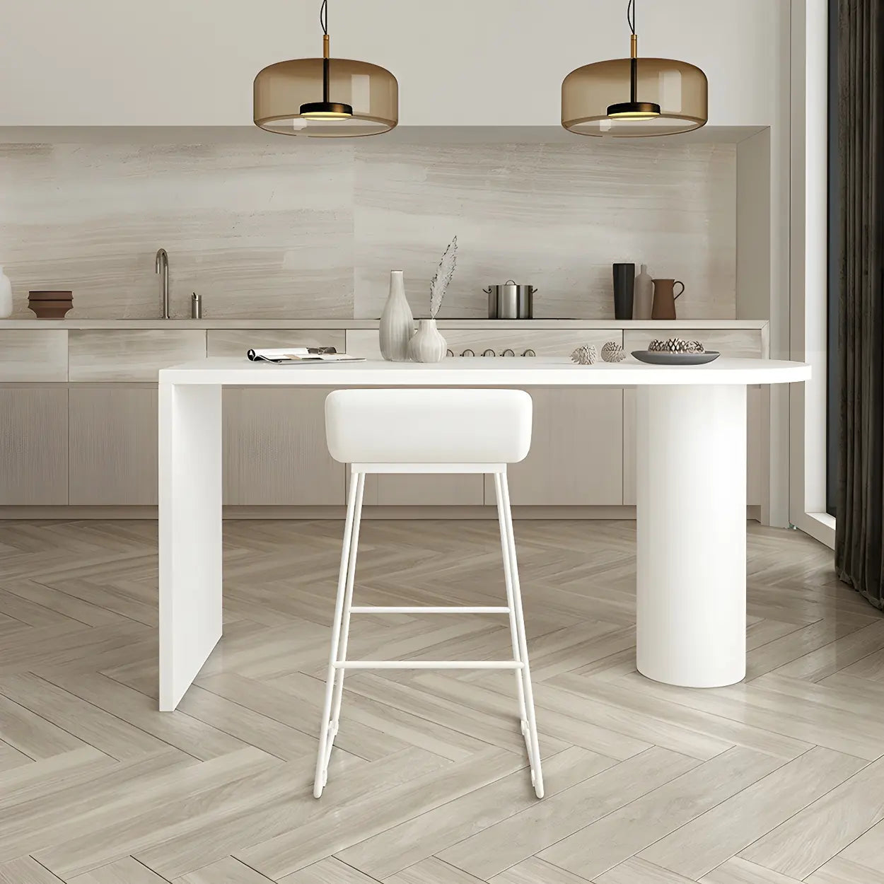 Minimalist White Oval Counter Height Bar Table — Black / Table Only