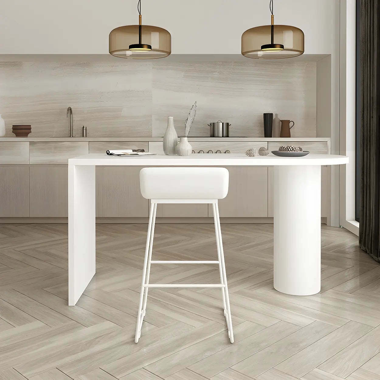 Minimalist White Oval Counter Height Bar Table — Black / Table Only