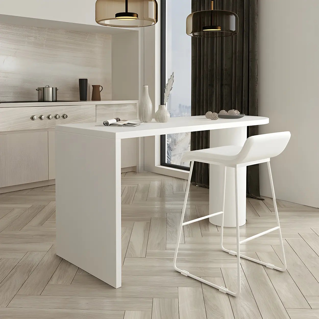 Minimalist White Oval Counter Height Bar Table — White / Table Only