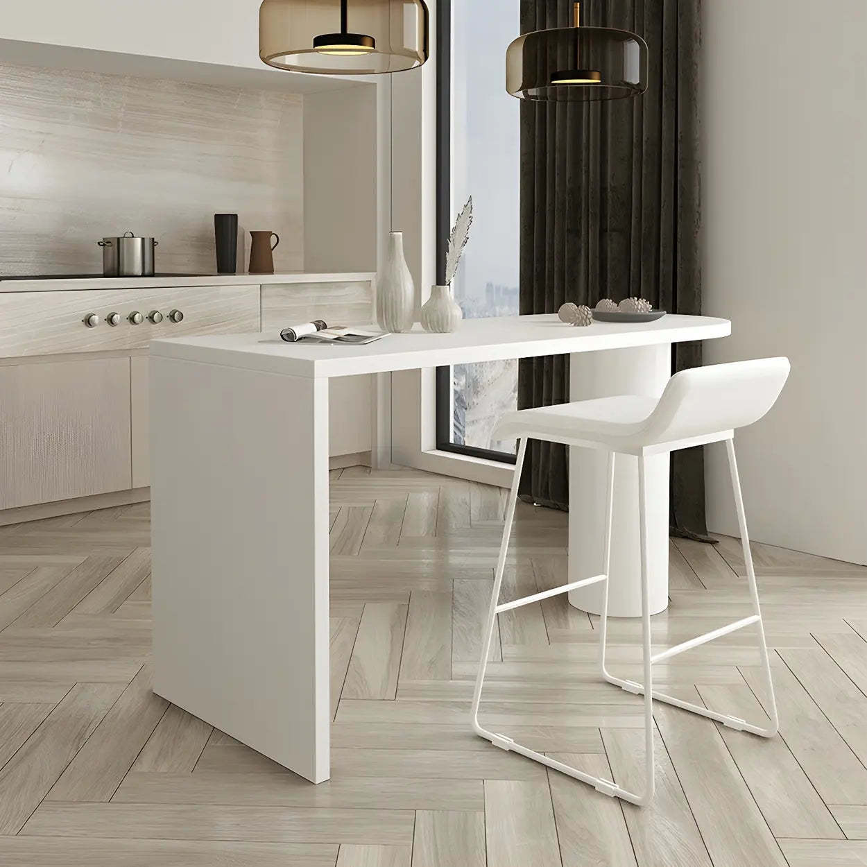 Minimalist White Oval Counter Height Bar Table — White / Table Only