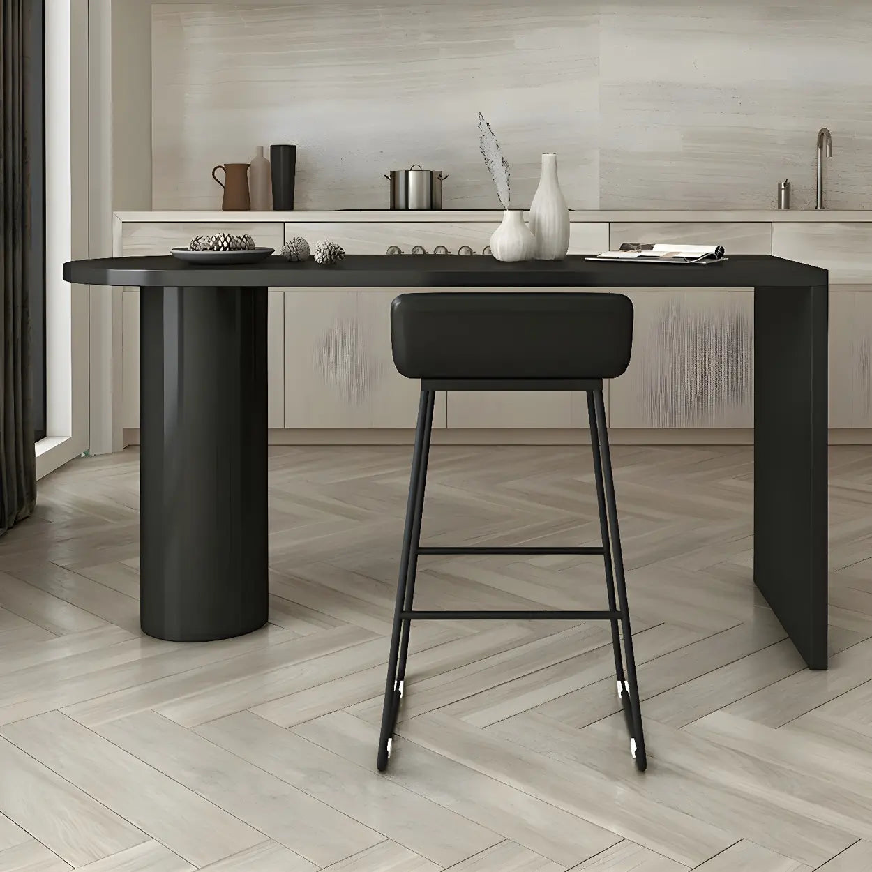 Minimalist White Oval Counter Height Bar Table — Grey / Table Only